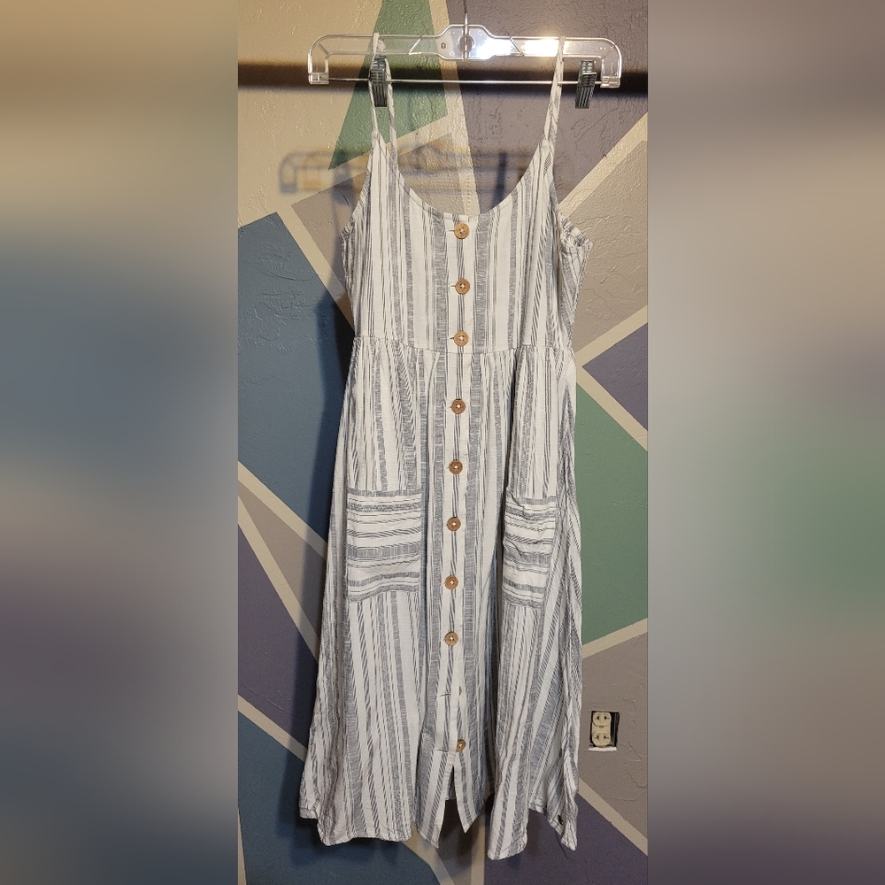 Roxy Striped Midi Dress in White and Blue